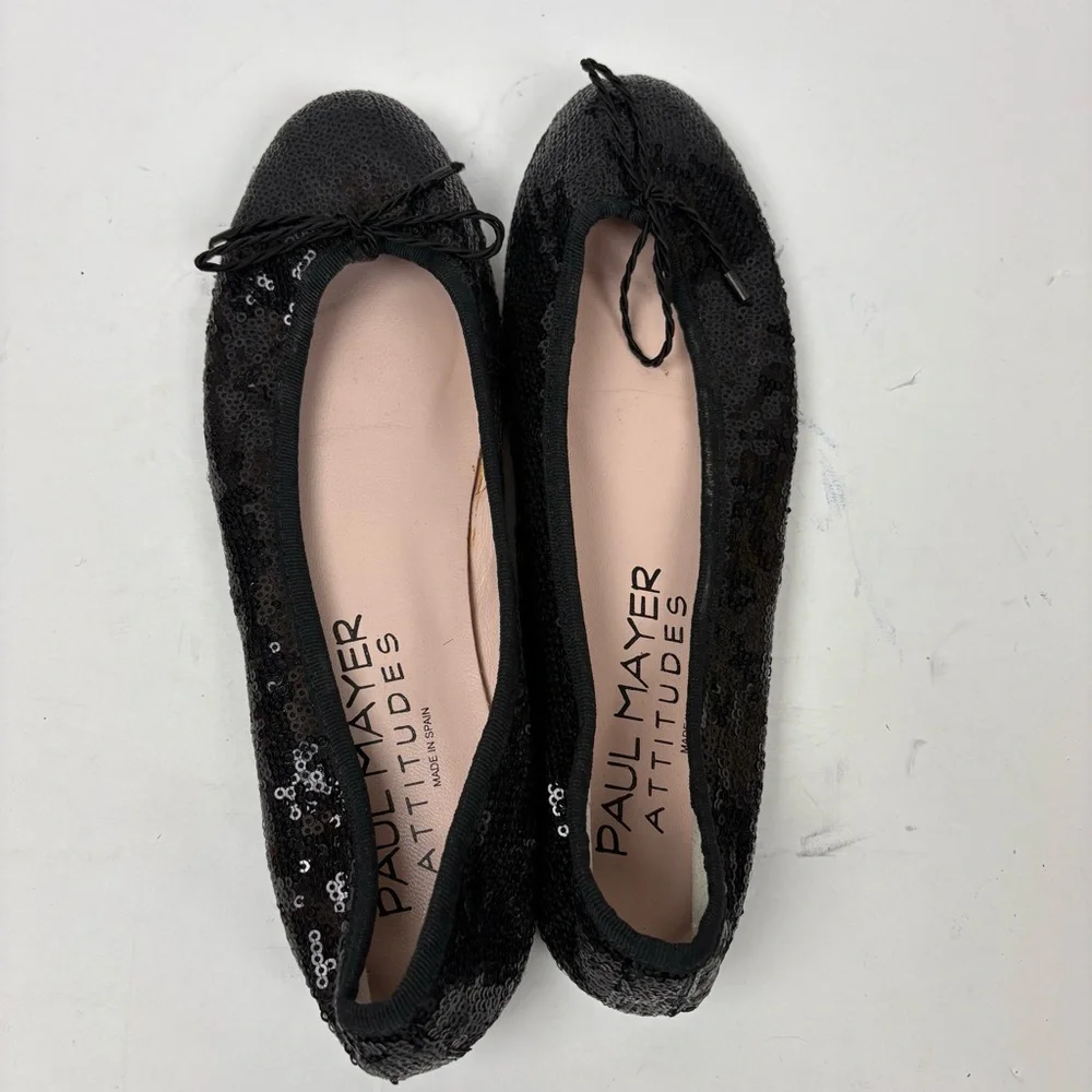 Paul Mayer Attitudes Bingo Black Sequin Baller Flats Shoes Women’s size 9 Spain